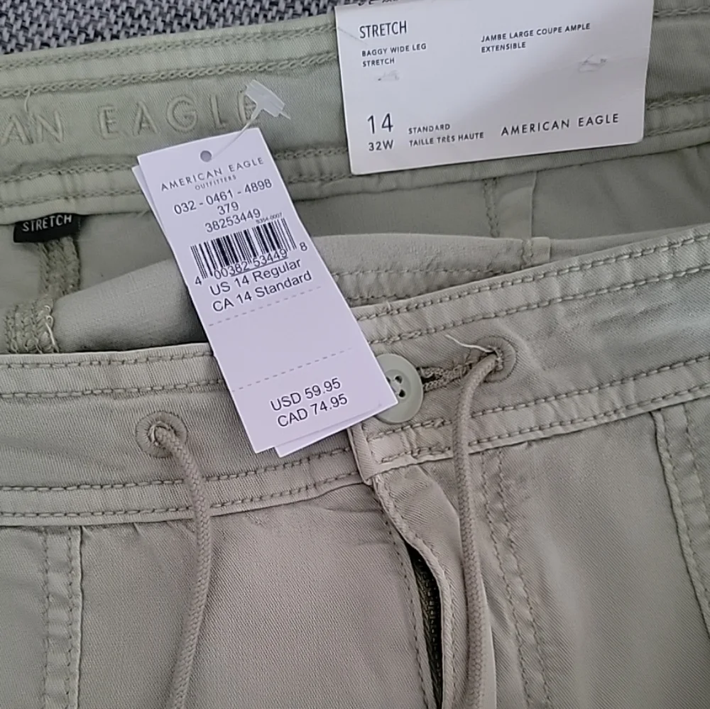 American Eagle Pants Womens 14 Baggy Wide Leg Green Super Hi Rise Stretch Flowy - Picture 4 of 5